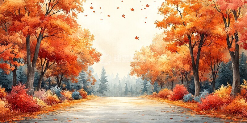 高清大图下载【趣麦麦图】秋林两侧空中间3