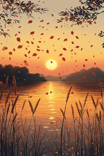 秋叶映水夕阳金3