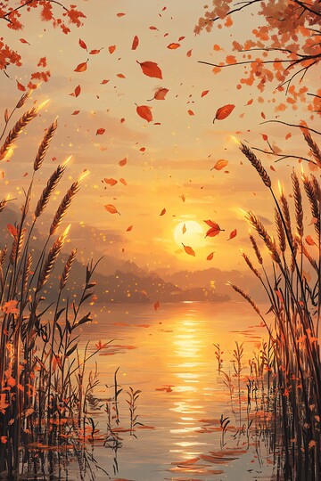 秋叶映水夕阳金2