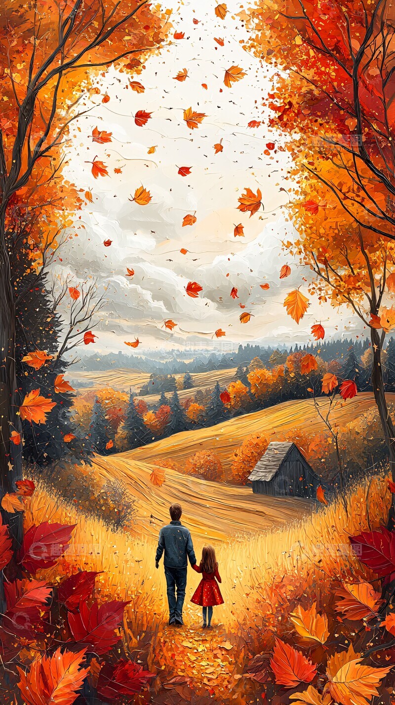 高清大图下载【趣麦麦图】母女秋日漫步与丰收2