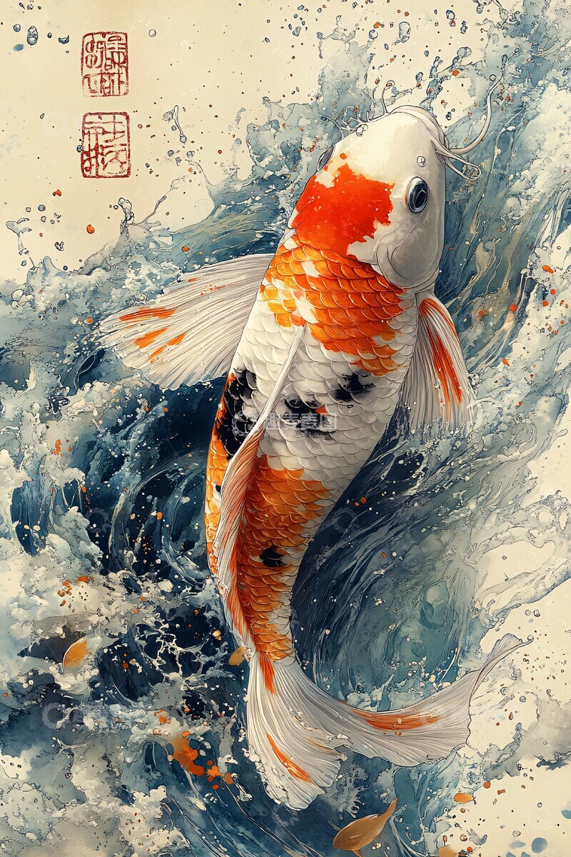 高清大图下载【趣麦麦图】鲤鱼游动水纹图案2