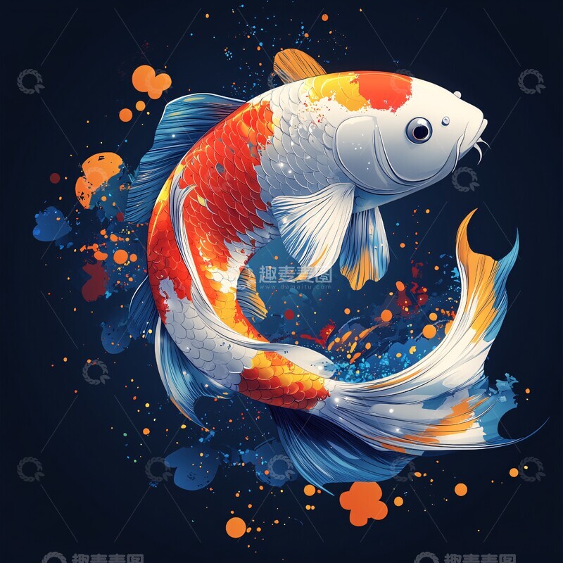 高清大图下载【趣麦麦图】鲤鱼跃动鲤鱼跃动扁平2