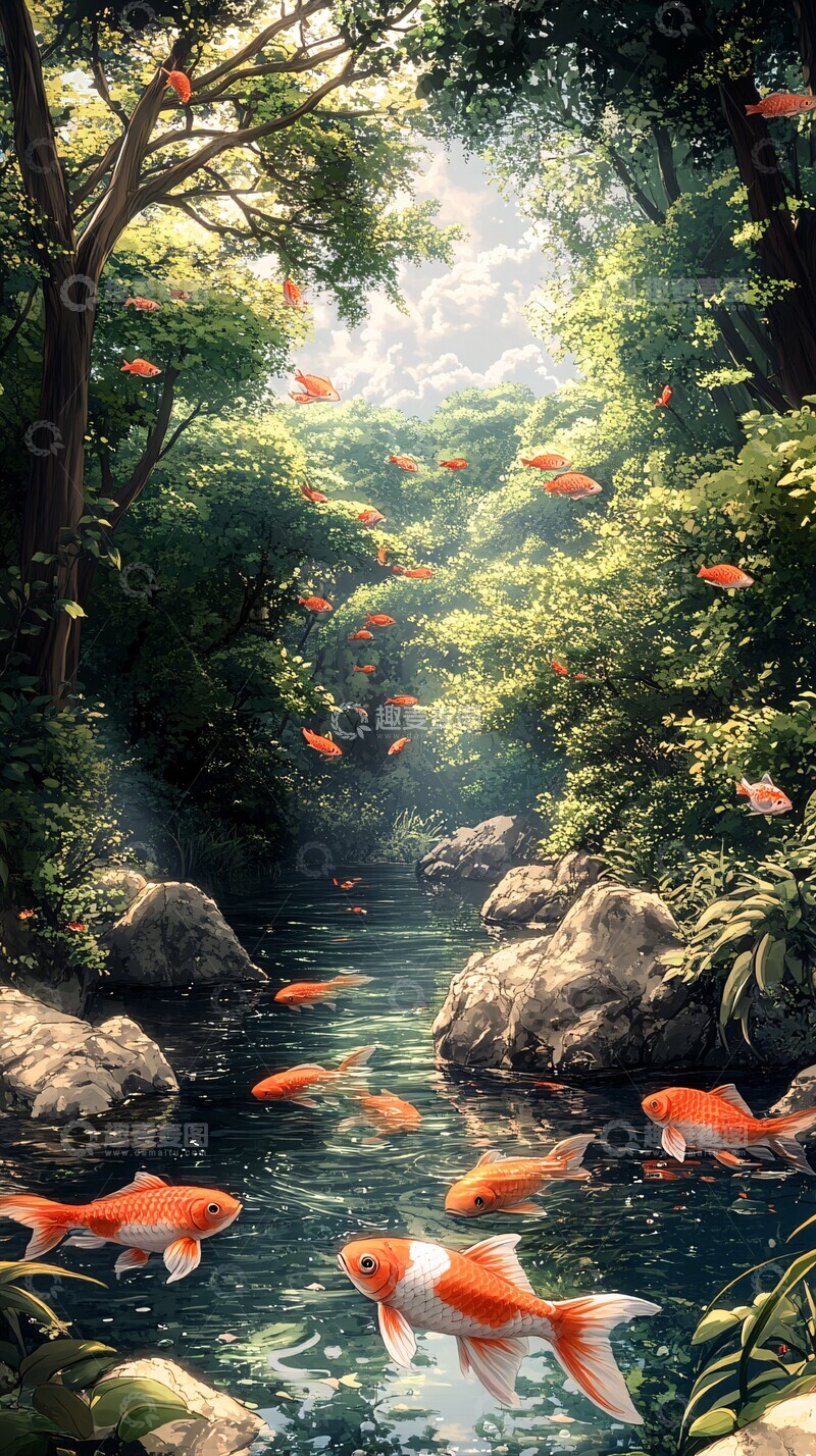 高清大图下载【趣麦麦图】鱼与小池小池插画二维2