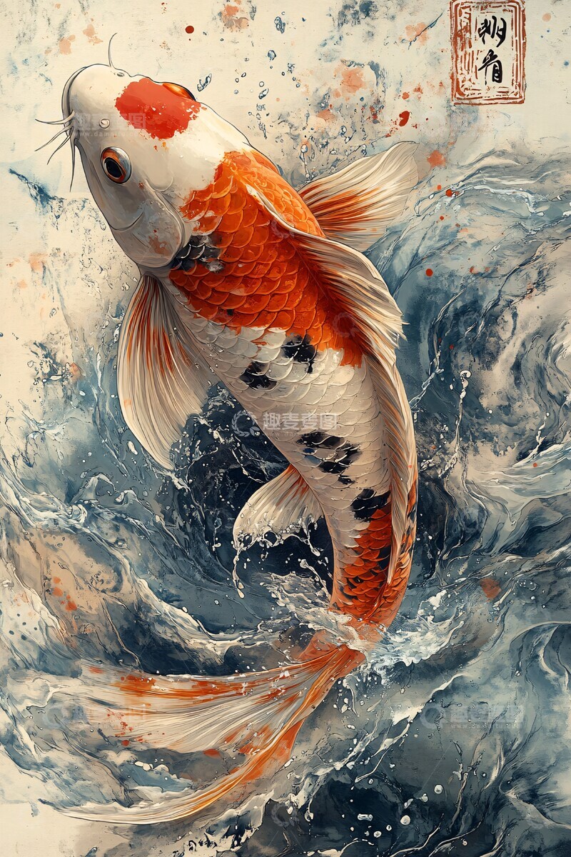 高清大图下载【趣麦麦图】-鲤鱼游动水纹图案1