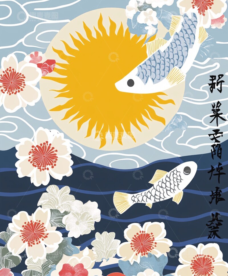 高清大图下载【趣麦麦图】鱼与花太阳圆纹2