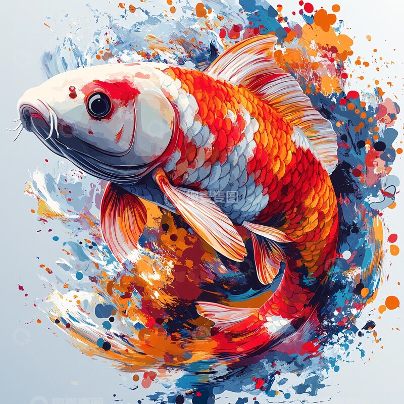 高清大图下载【趣麦麦图】鲤鱼跃动鲤鱼跃动扁平1