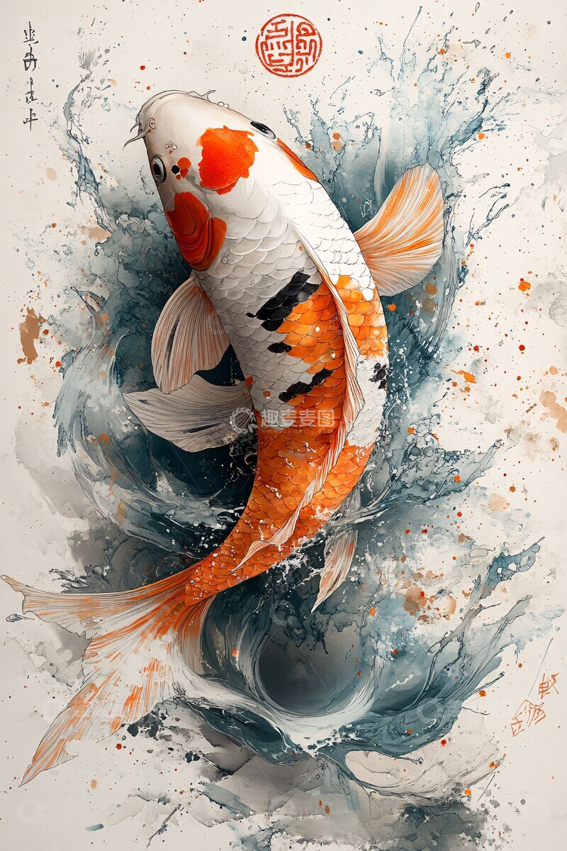 高清大图下载【趣麦麦图】鲤鱼游动水纹图案3