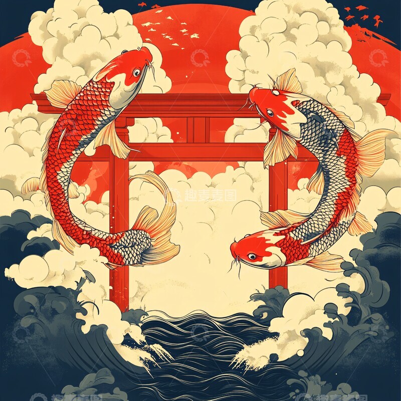高清大图下载【趣麦麦图】鲤鱼跃龙门鲤鱼龙门新年1