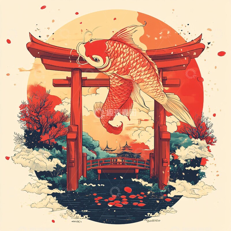 高清大图下载【趣麦麦图】鲤鱼跃龙门鲤鱼龙门新年3