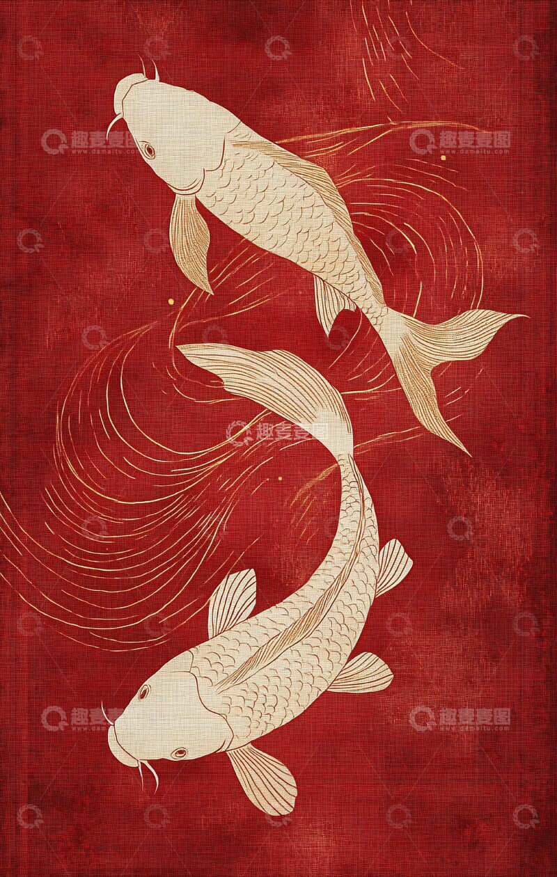 高清大图下载【趣麦麦图】飞鱼曲线春节红色极简2