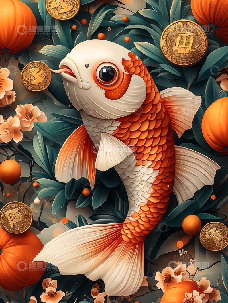 高清大图下载【趣麦麦图】红色信封鲤鱼装饰2