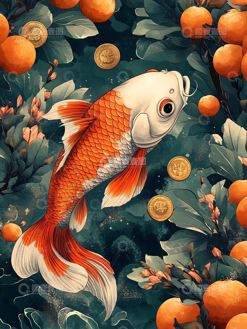 高清大图下载【趣麦麦图】红色信封金鱼装饰2