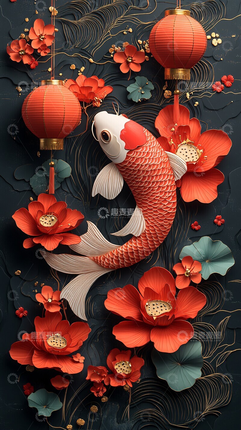 高清大图下载【趣麦麦图】新年剪纸鲤鱼2