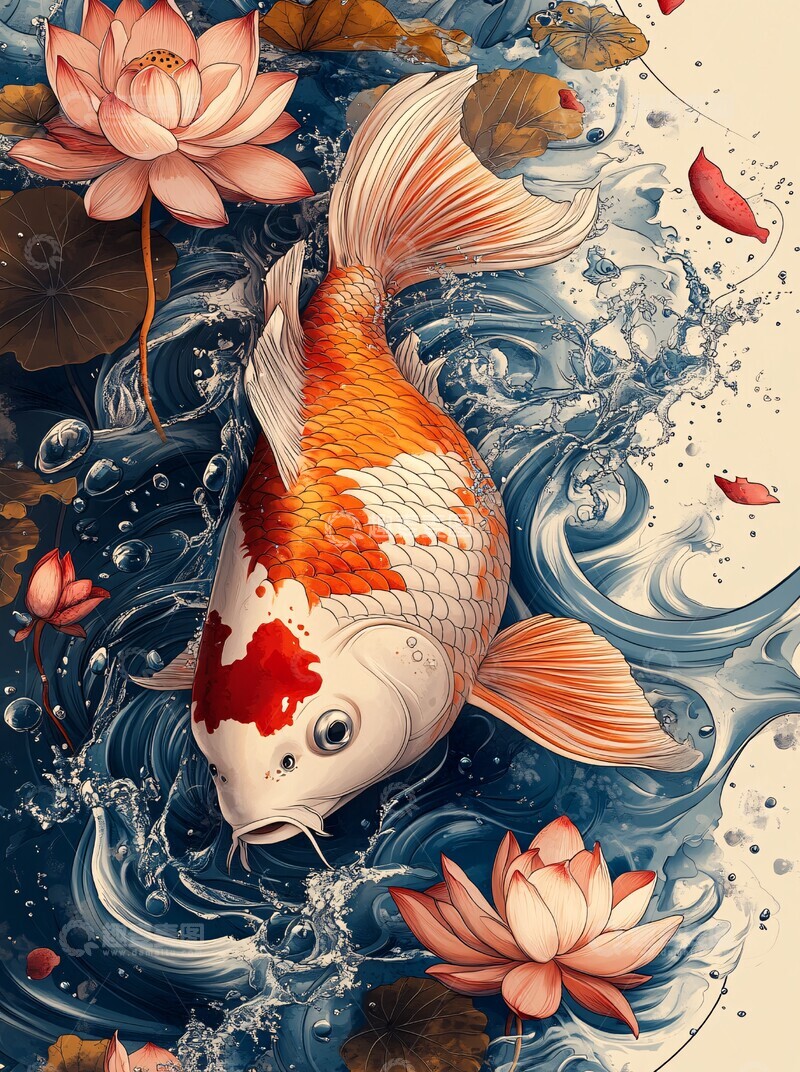 高清大图下载【趣麦麦图】锦鲤莲花水纹3