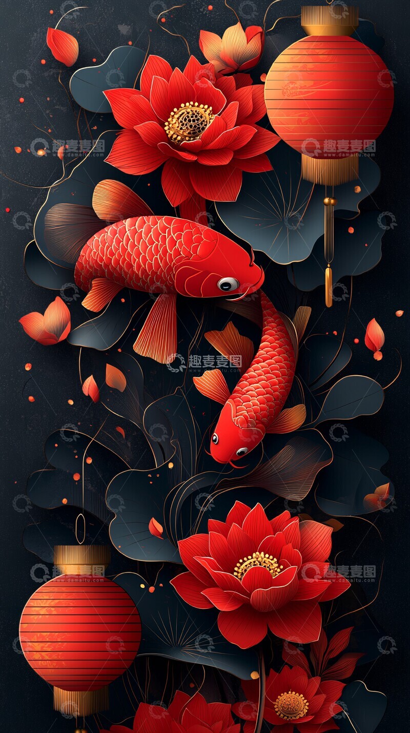 高清大图下载【趣麦麦图】新年剪纸鲤鱼1