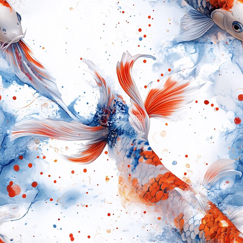 高清大图下载【趣麦麦图】双尾锦鲤游动2