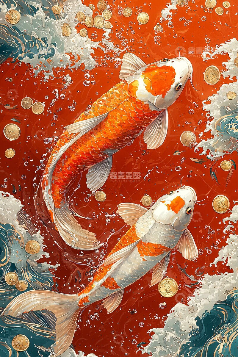 高清大图下载【趣麦麦图】游动的橙色锦鲤2