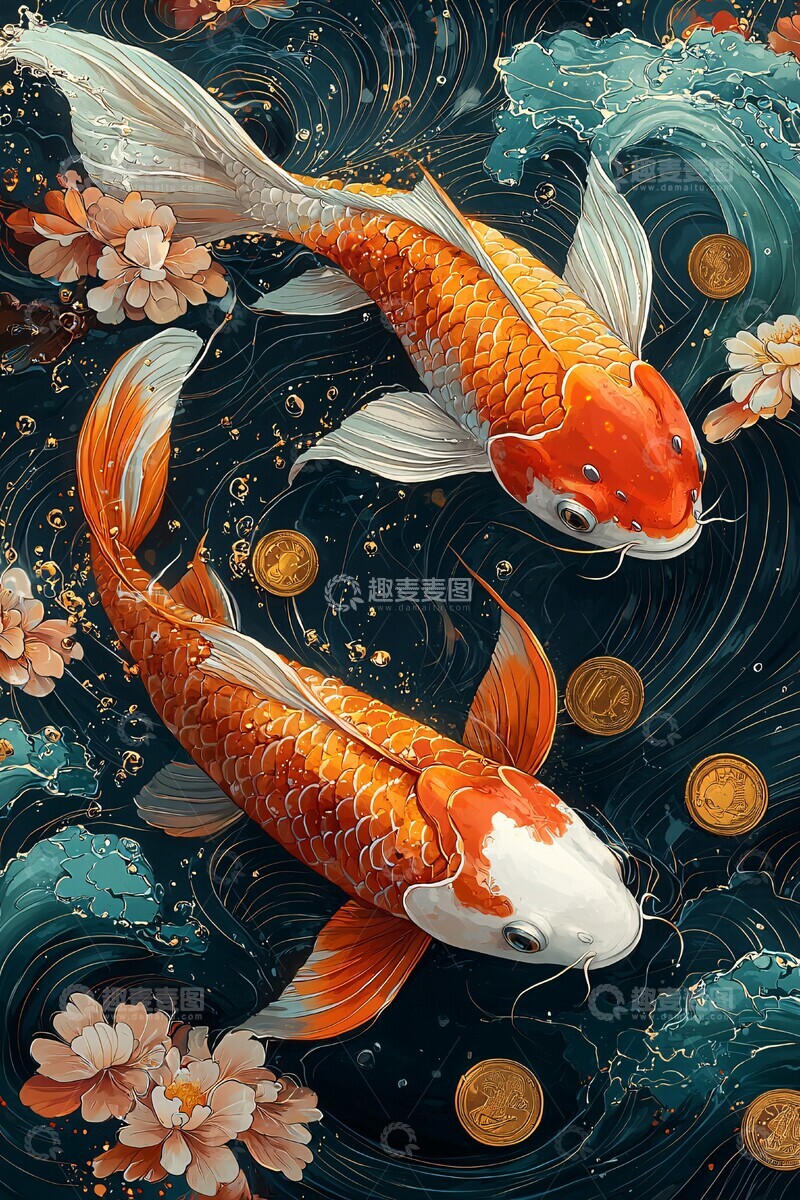 高清大图下载【趣麦麦图】游动的橙色锦鲤3