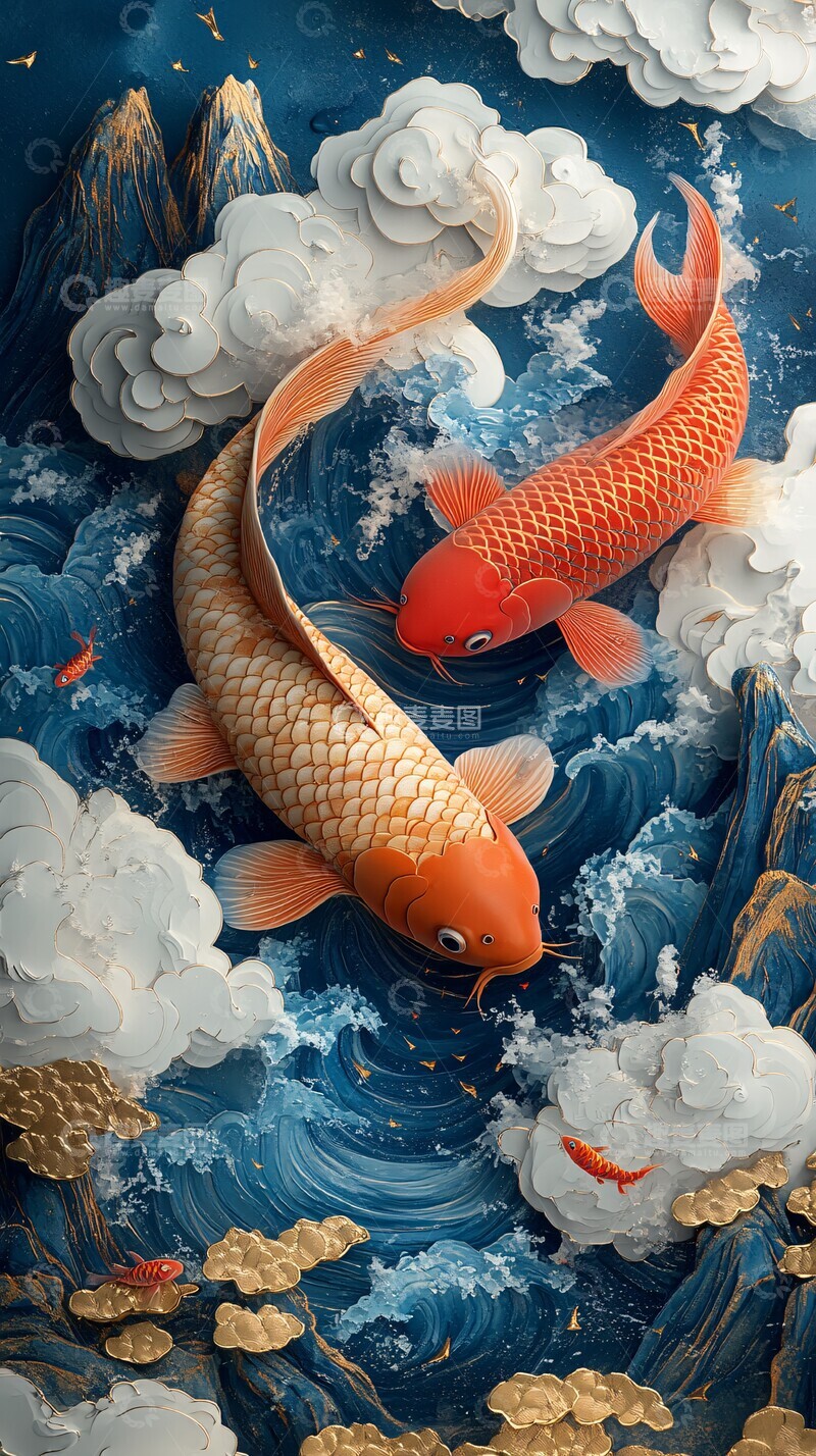 高清大图下载【趣麦麦图】云海双鲤图云海双鲤金山3