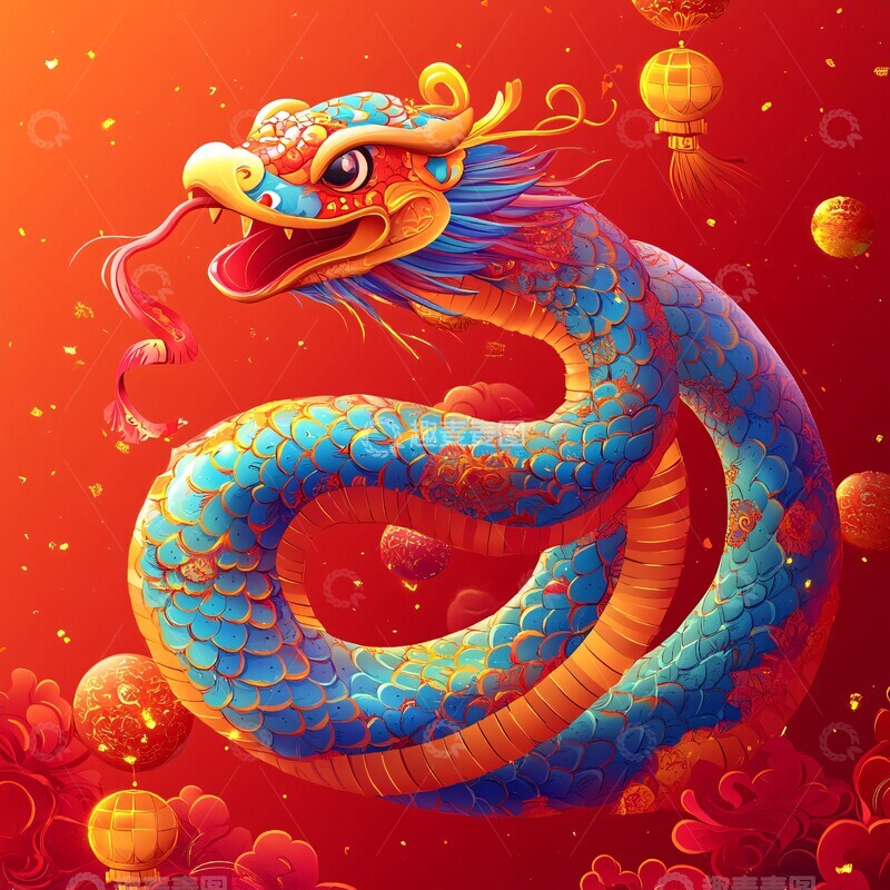 高清大图下载【趣麦麦图】飞蛇贺春春节卡通红色3