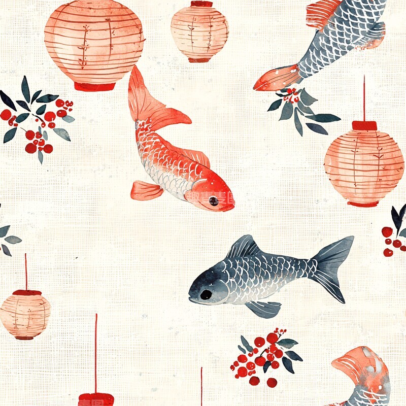 高清大图下载【趣麦麦图】-鲤鱼游灯笼鲤鱼游动灯笼3