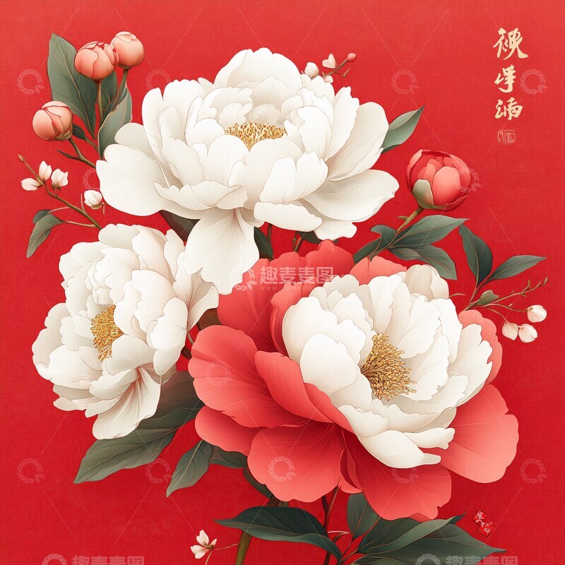 高清大图下载【趣麦麦图】牡丹花新年贺卡2