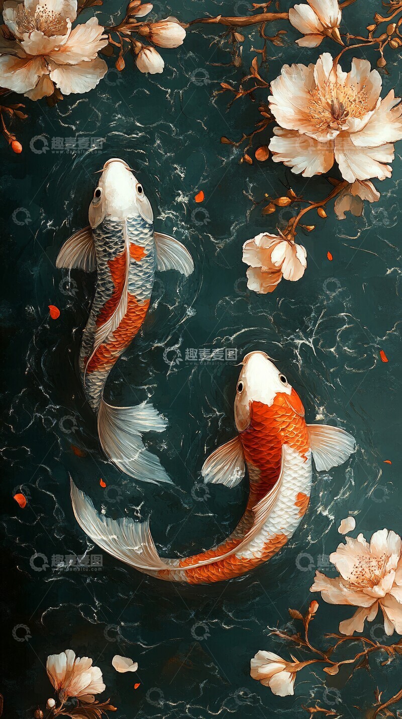 高清大图下载【趣麦麦图】锦鲤上游锦鲤上游花朵3