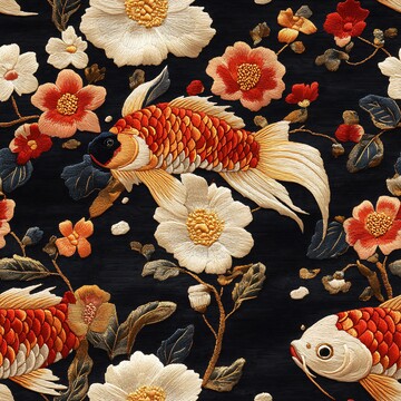 丝绸刺绣锦鲤纹理2