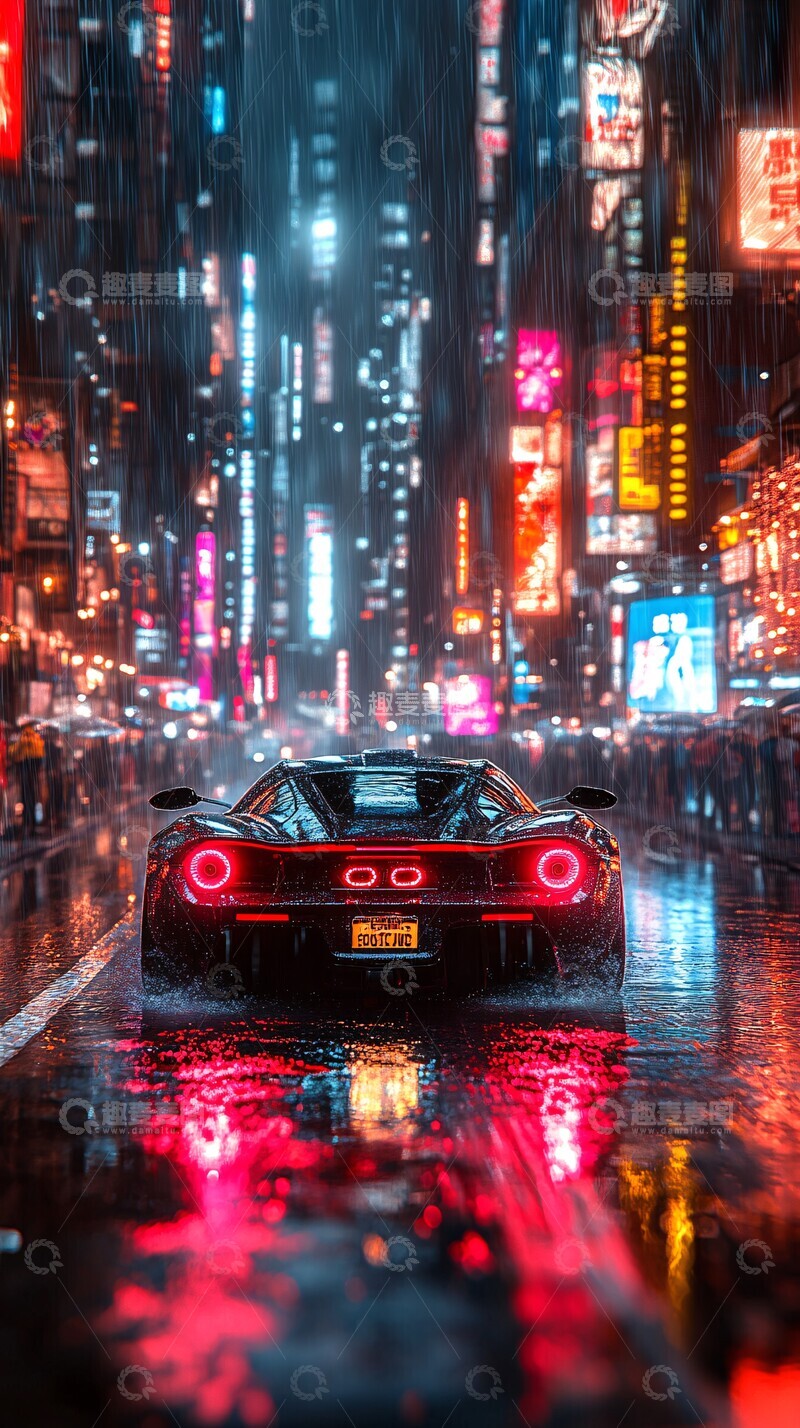 高清大图下载【趣麦麦图】雨中赛跑赛跑跑车高楼3