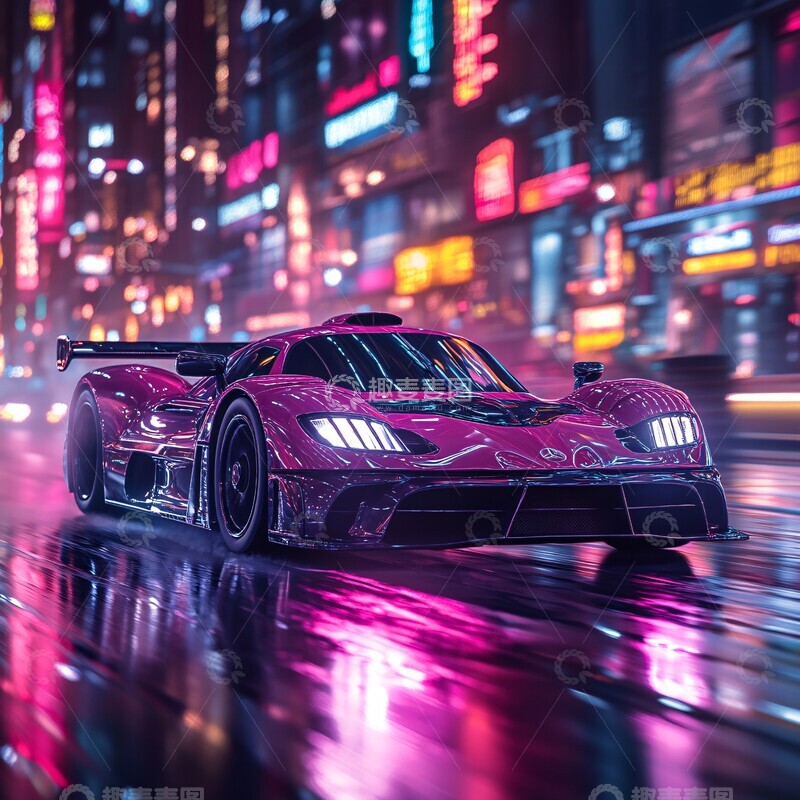 高清大图下载【趣麦麦图】霓虹跑车夜晚驰骋1