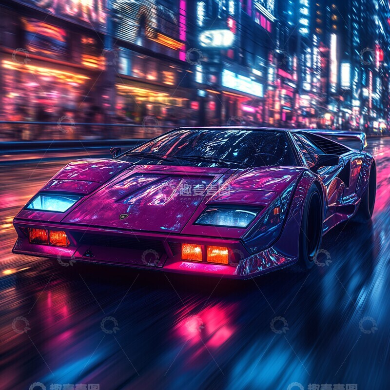 高清大图下载【趣麦麦图】霓虹跑车夜晚驰骋3