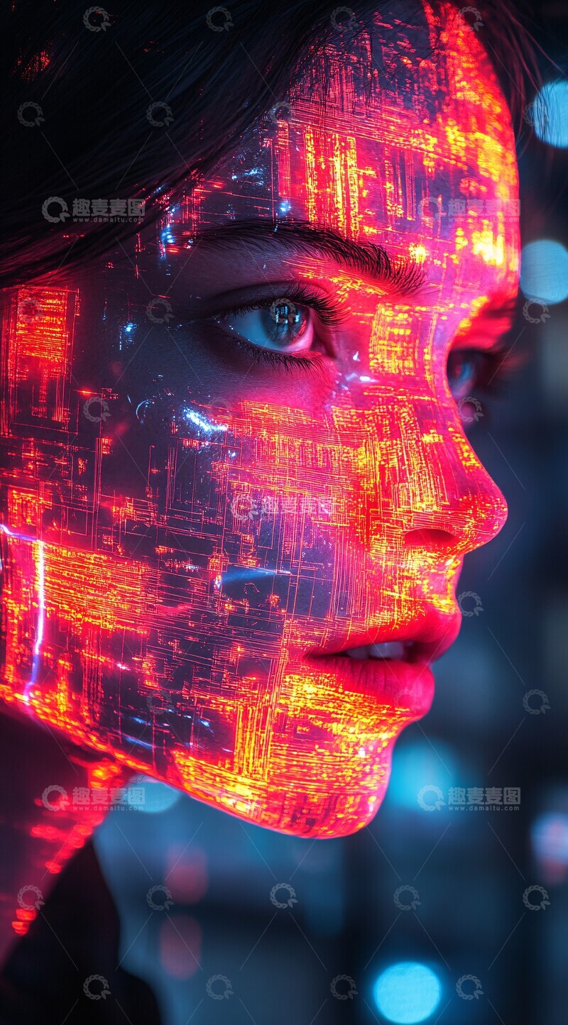 高清大图下载【趣麦麦图】全息人脸故障艺术1