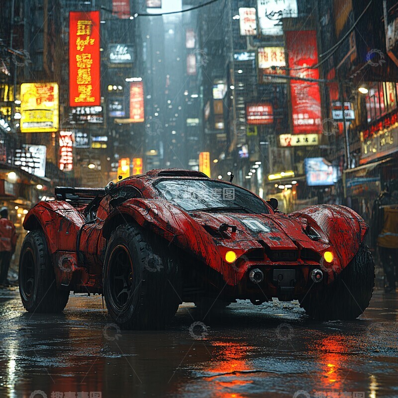 高清大图下载【趣麦麦图】赛博朋克背景皮卡车2