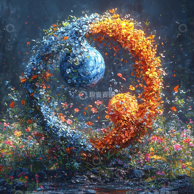 高清大图下载【趣麦麦图】阴阳蓝橙花植图3