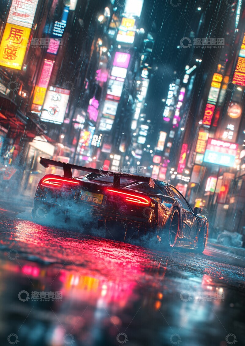 高清大图下载【趣麦麦图】豪车穿梭霓虹街2