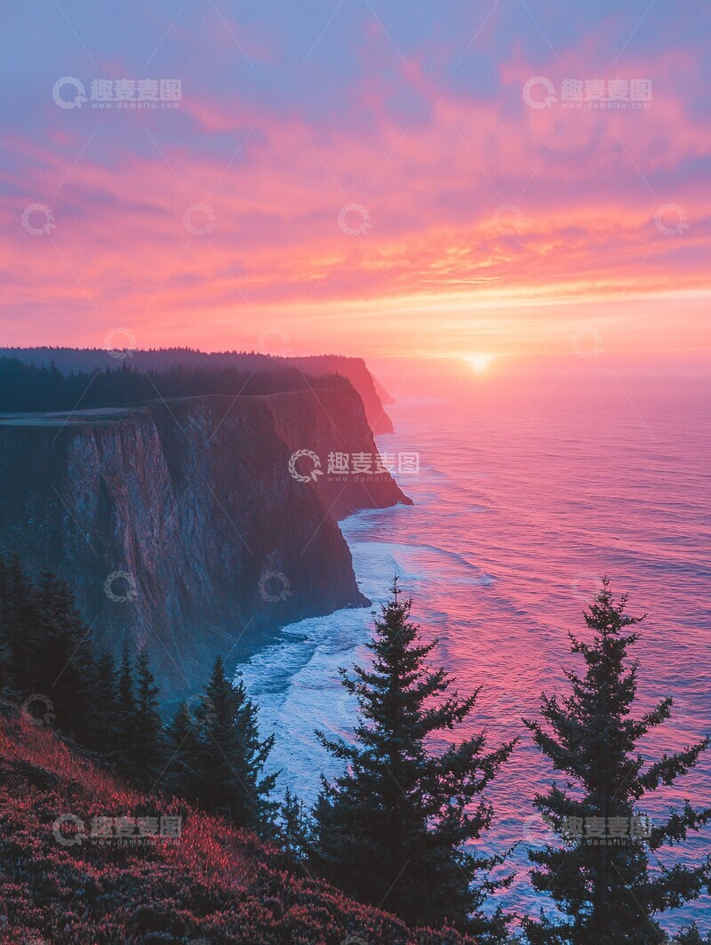 高清大图下载【趣麦麦图】云霞映照海岸线2