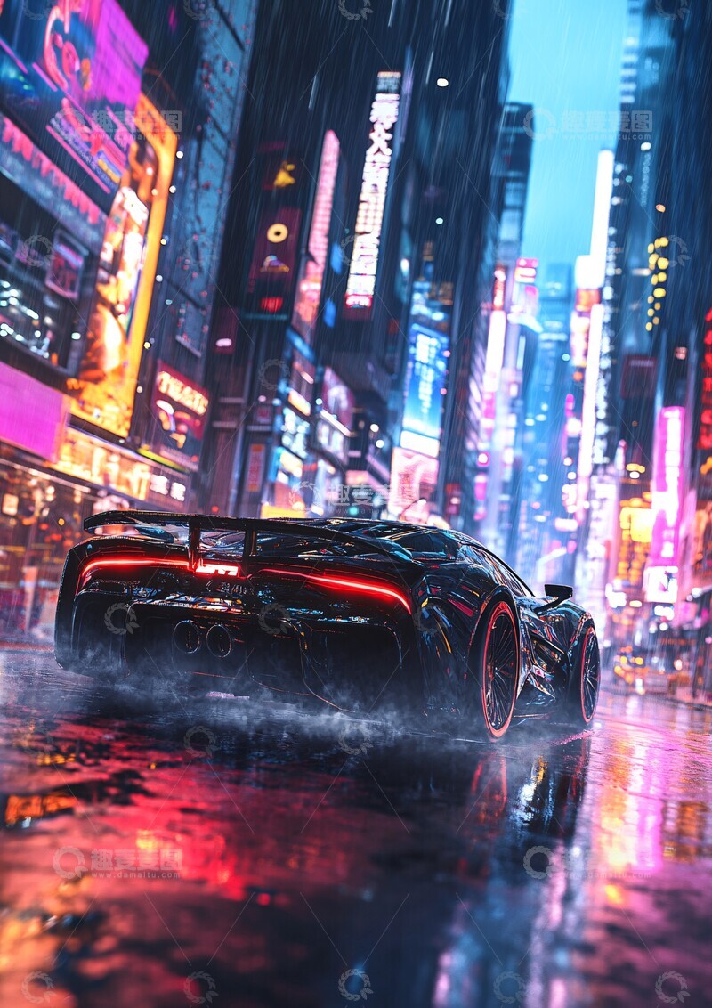 高清大图下载【趣麦麦图】豪车穿梭霓虹街1