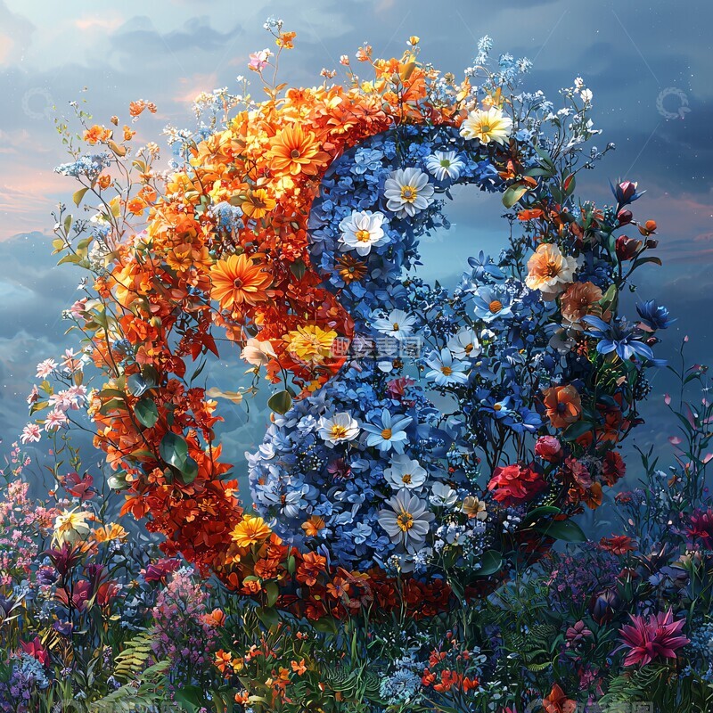 高清大图下载【趣麦麦图】阴阳蓝橙花植图2