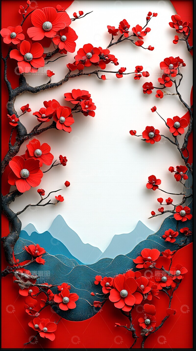 高清大图下载【趣麦麦图】红色中式装饰边框3