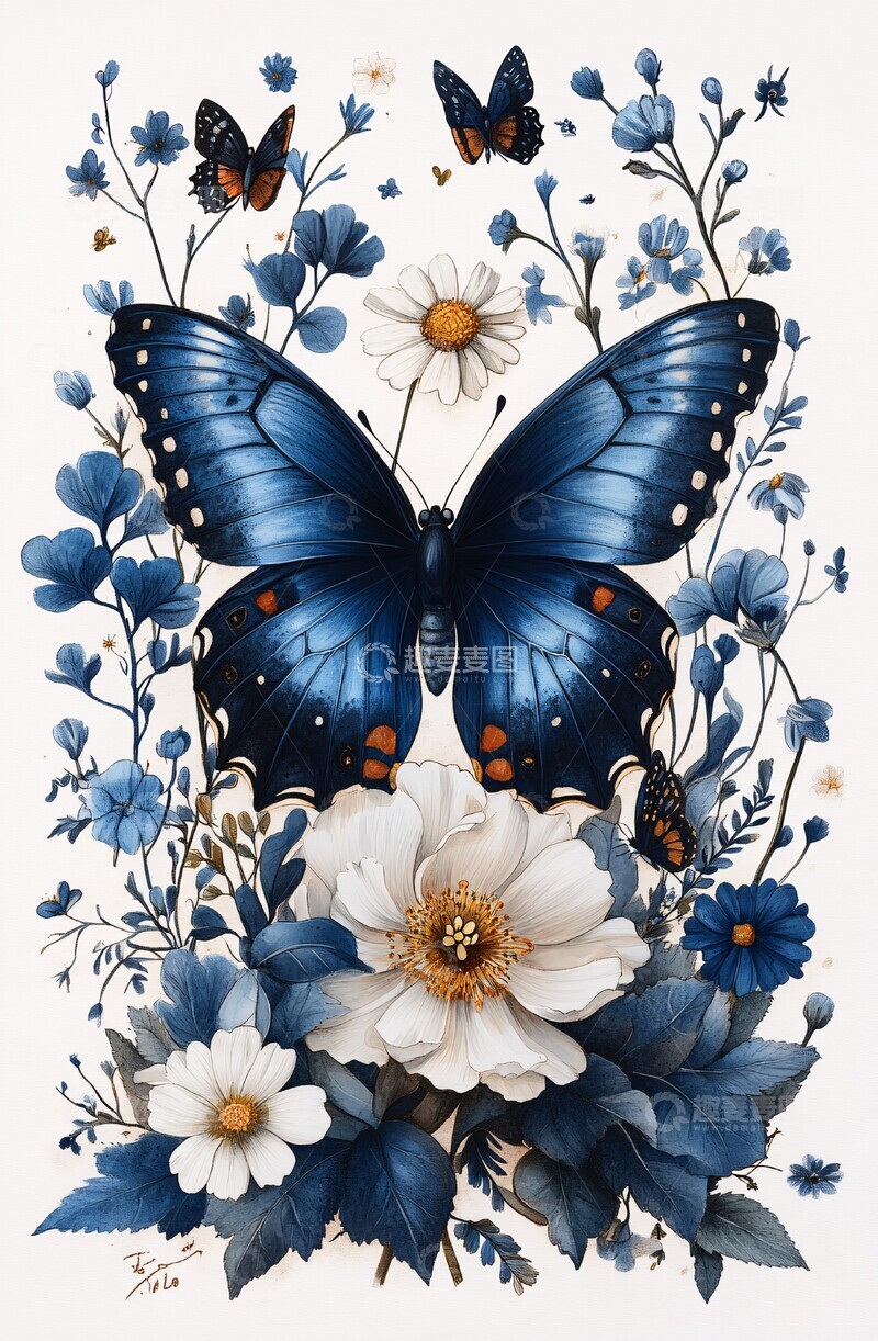 高清大图下载【趣麦麦图】蓝白花卉边框3