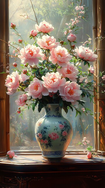 牡丹插花瓷瓶陈设3