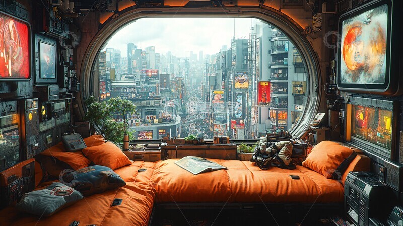 高清大图下载【趣麦麦图】赛博朋克客厅2