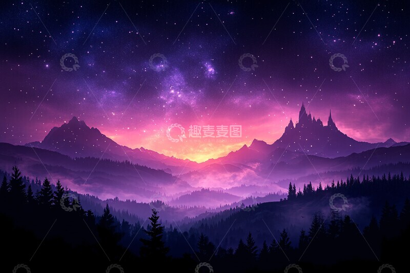 高清大图下载【趣麦麦图】黑紫双层夜空1