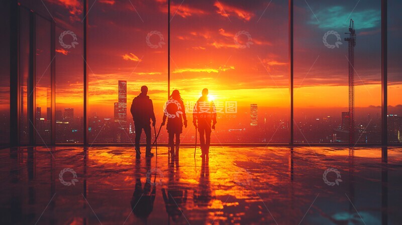 高清大图下载【趣麦麦图】建设工地夕阳下2