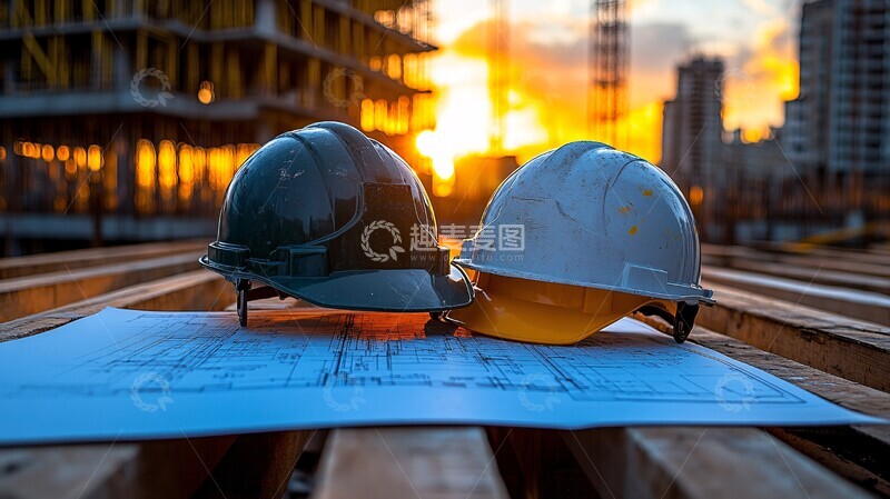 高清大图下载【趣麦麦图】安全帽与建筑蓝图2