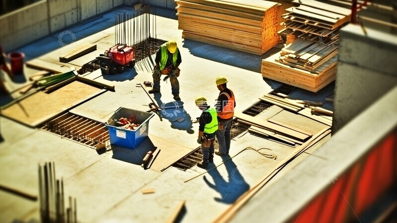 高清大图下载【趣麦麦图】工人屋顶搭建木材2