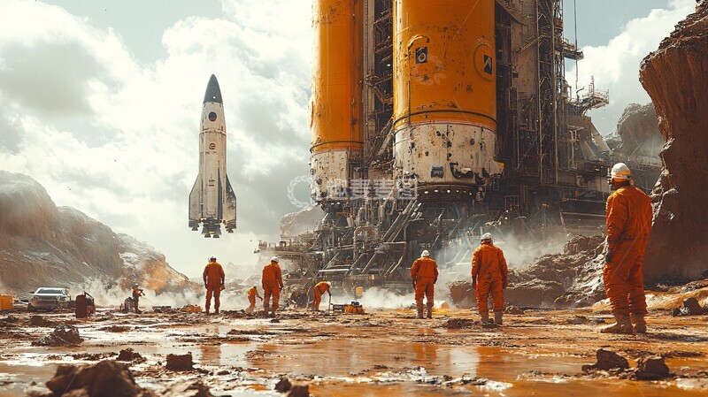 高清大图下载【趣麦麦图】工人铺设火箭平台