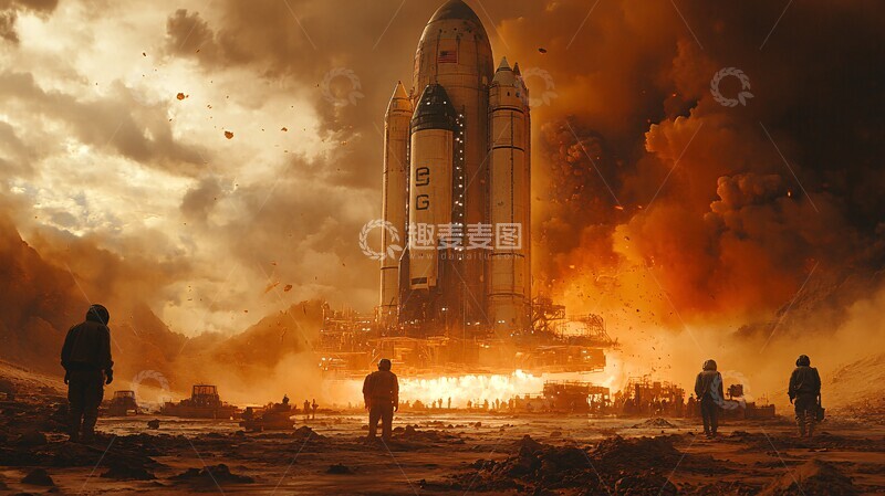 高清大图下载【趣麦麦图】工人铺设火箭平台1