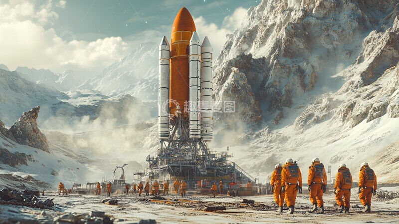高清大图下载【趣麦麦图】工人铺设火箭平台2