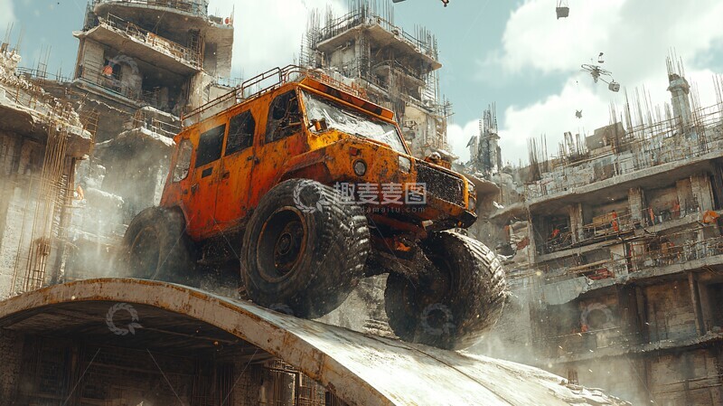 高清大图下载【趣麦麦图】工具车跃过坡道2